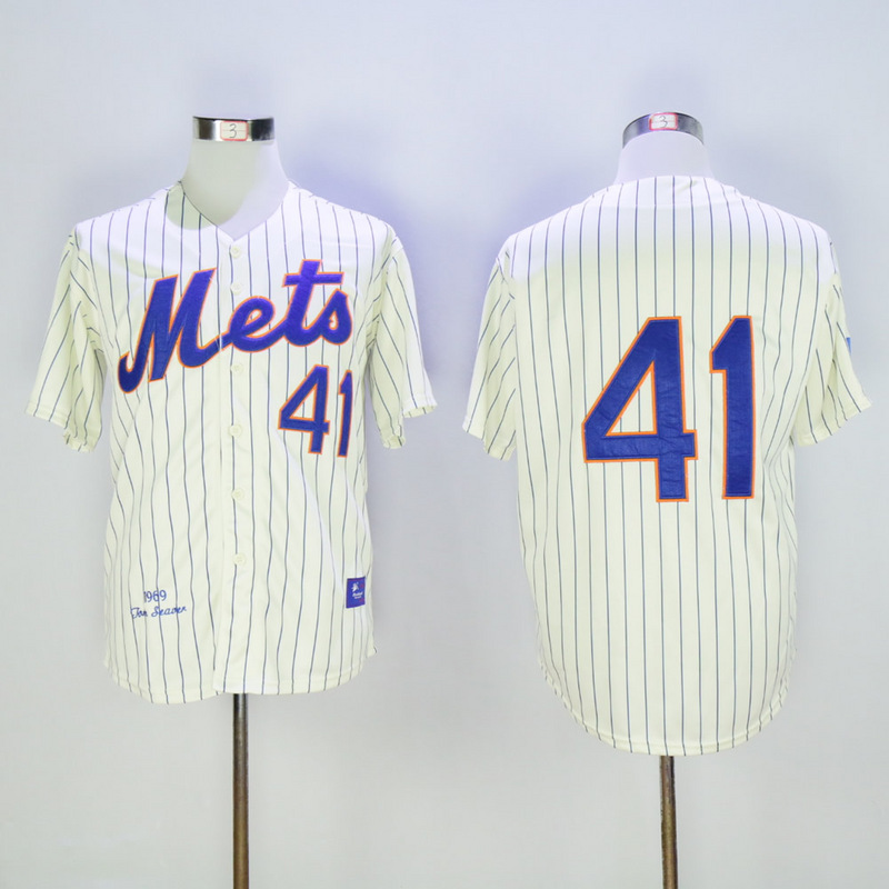 Men New York Mets #41 Seaver Cream Stripe Throwback MLB Jerseys->new york mets->MLB Jersey
